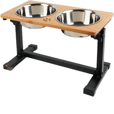 China Durable Wooden Elevated Dog and Cat Feeding Holder Adjustable Dog Bowl Home Pet Shop Simple Style Wooden Feeder for sale