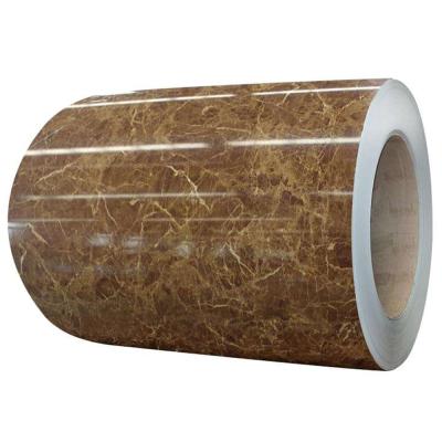 China Forms Brown Pattern Marble Transfer Printing Steel Plate Interior Wall Door Curtain Wall Decorative Color Coated VCM PCM Sheet for sale