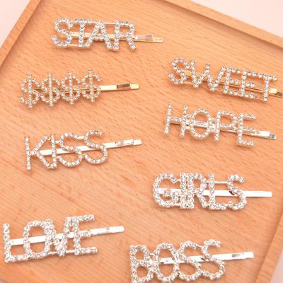 China Environmental Friendly Single Edge Clip Diamond Headdress Ornament English Alphabet Letter Hair Pin Custom for sale