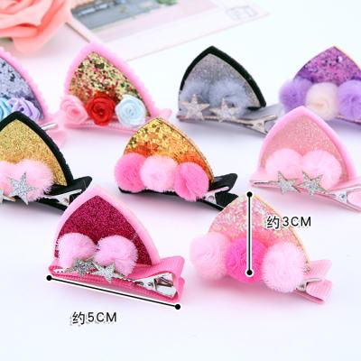 China Korea Kids Girls Cloth Platypus Cute Environmental Friendly Cute Baby Bangs Clip Hair Accessories Hair Ball Cat Ears Hairpin for sale