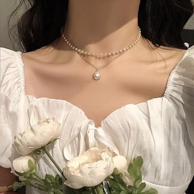 China New Fashion Women Jewelry Girl Christmas Cute Chain Pendant Gift Korean Eco-Friendly Double Pearl Necklace for sale