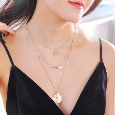 China Retro coin necklace tube necklace fashionable/classic multilayer chain accessories and pearl baroque necklace for sale