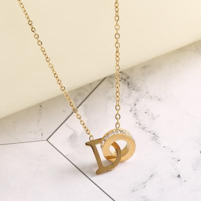 China Korean Made Shaped Double-Ring Necklace Fashion Clavicle Chain Necklace Titanium Steel Jewelry Eco-Friendly for sale