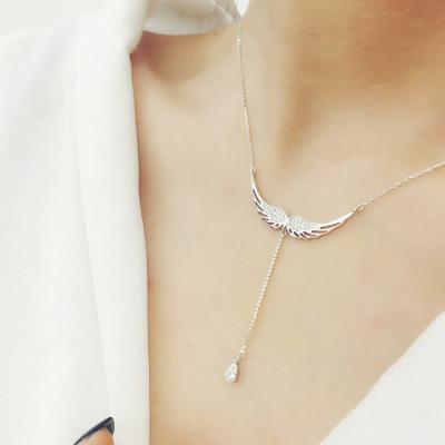 China TRENDY Clavicle Chain Zircon Female 925 Sterling Silver Angel Pendant Necklace for sale