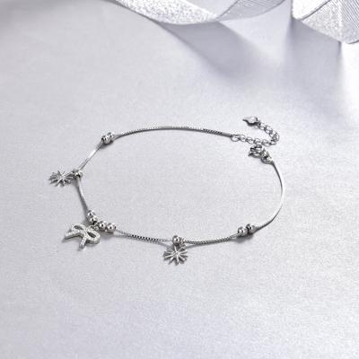 China 925 Sterling Silver Rhinestone Snowflake Shape Anklet Anklet Bowknot CLASSIC Luxury Women for sale