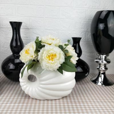 China Wholesale American style premade artificial flower peony layout decoration with ceramic pot for home&garden for sale