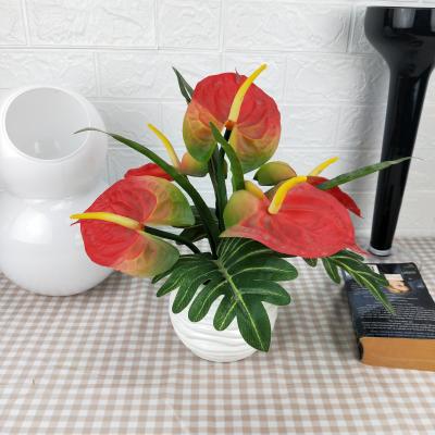 China Artificial Real touch PE flaming deliciosa wholesale n lily and Monstera pot for home decor gift 39cm*39cm*35cm for sale