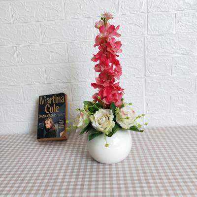 China Silk Artificial Delphinium Rose Dancing Girl Design Flower Arrangement In Pot For Home Decor Diameter 20cm*43cm for sale