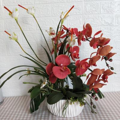 China Fabric OEM/ODM Factory Customized Design Artificial Flower Arrangement Orchid In Pot For Flower Wholesaler And Distributor for sale