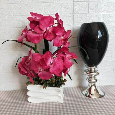 China 2021 Hot Selling Real Artificial Flower Arrangement Red Orchids Touch In Pot For Home Decor 28cm*20cm*48cm for sale