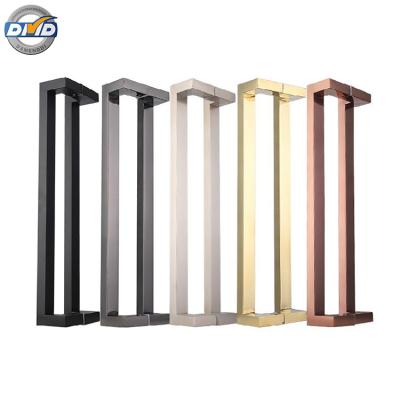 China DMD198D Modern Custom Gold Square Tube Stainless Steel Large Front Door Handle Glass Pull Handle for sale