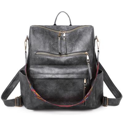 China OEM ODM factory retro style taupe natural faux leather multi pocket lady backpack for sale