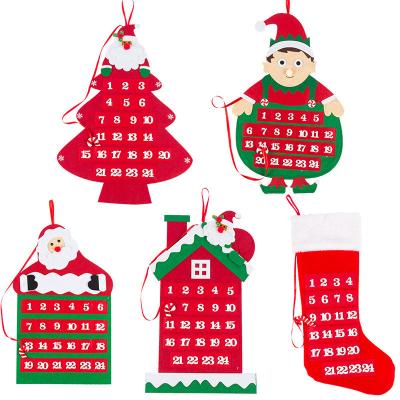 China 5 Styles Christmas Countdown Calendar Cartoon Old Man Tree Christmas Stocking Felt Calendar Hanging Ornament for sale