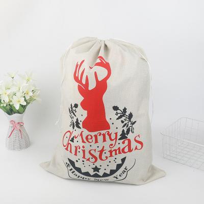 China Best Selling Non-Woven Fabric Christmas Decorations For Home Canvas Santa Christmas Gift Bag Drawstring Deer Sack Bag Decoration Gift Bag for sale