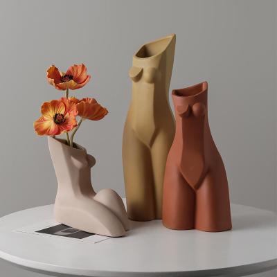 China Wholesale Minimalist Ceramic Wedding Flower Vase Lady Women Female Girl Body Bust Centerpieces Floral Flower Vase for sale