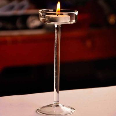 China Long Neck Restaurant Hotel Cafes Wedding Party Glass Candle Holder Wholesale Transparent Crystal Stand Candlestick Nordic Home Decoration for sale