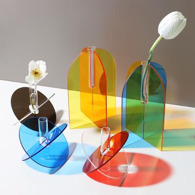 China Minimalist Acrylic Colorful Minimalist Creative Shapes Living Room Decor Flower Arrangement Glass Vase for sale