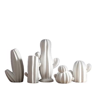 China Minimalist white Nordic ceramic creative cactus ornaments style simple vases craft wholesale decoration for sale