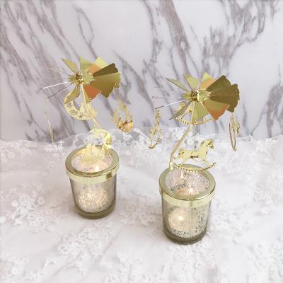 China Minimalist Hot Selling Rotating Silver Wedding Mercury Glass Candle Holder Gold Dinner for sale