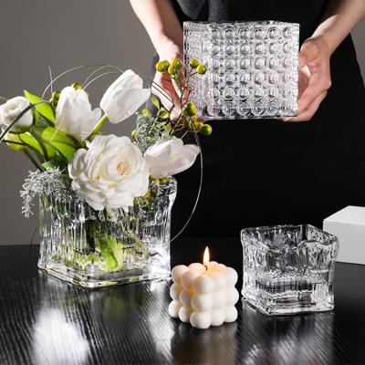 China Table decoration Crystal Wedding Geometric Candle Holder light home luxury transparent living room decoration for sale