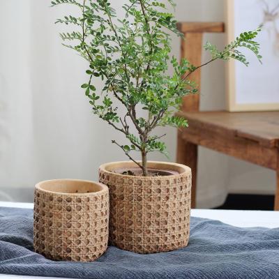 China Modern Vintage Weaving Retro European Style Cement Flower Pot Mediterranean Indoor Potted Plants Personalized Creative Plant Pot for sale