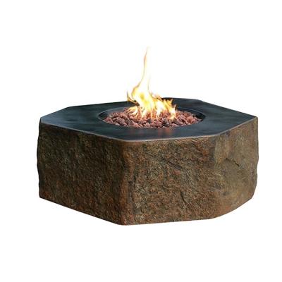 China Elementi Stocked Most Popular Outdoor Pit Gas Brown Basalt Firepit Shape Stump Fire Stone Table For Garden Decor for sale