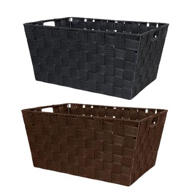 China Multifunctional Simple Handmade Style PP Rattan Storage Plastic Home Woven Basket for sale