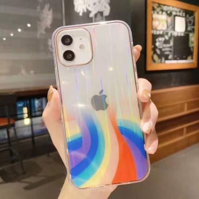 China Women Girls Watercolor Gradient Hard PC Shockproof Bumper Aurora Laser Design Clear Soft TPU Cover Mobile Phone Case For iPhone 12 Pro Max for sale