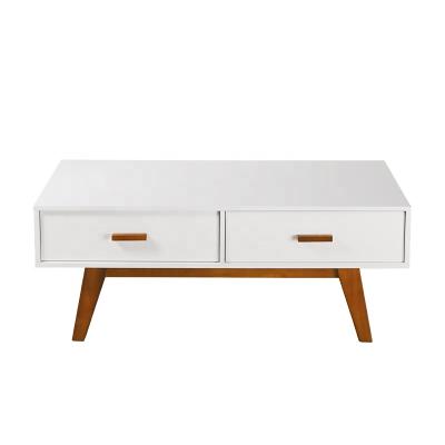 China Easy Assemble Living Room Furniture Modern Wooden White Coffee Table Square Tea Table With Storage Drawers for sale