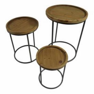 China S/3 eco-friendly wooden and metal round coffee tables in natural color for sale