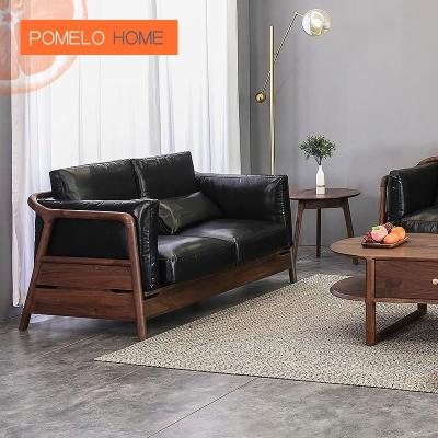 China Adjustable (height) Pomelohome anti-corrosion crafts Imported leather is hand-polished to make the overall North American black walnut double sofa for sale