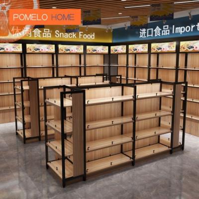 China Single-sided Pomelohome Custom Stores Supermarket Rack Wooden Display Stand Shelf for sale