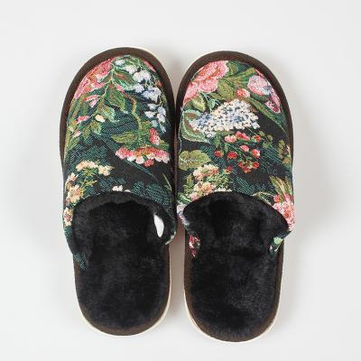 China Fashion trend new winter design jacquard cotton and polyester custom woven ladies slippers and sandals for sale