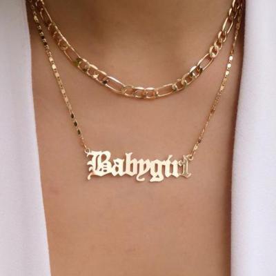 China FASHIONABLE Gold Plated Name Plate Layered Couples Bar Boho 24K Personalize Babygirl Multilayer Letter Necklace for sale