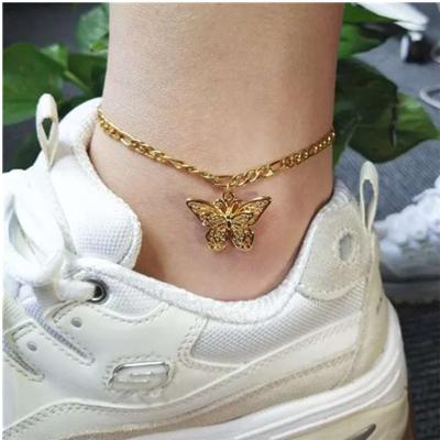 China FASHIONABLE Stainless Steel Charm Cuban Chain Cut Butterfly Brecelet Anklet For Women Girls for sale