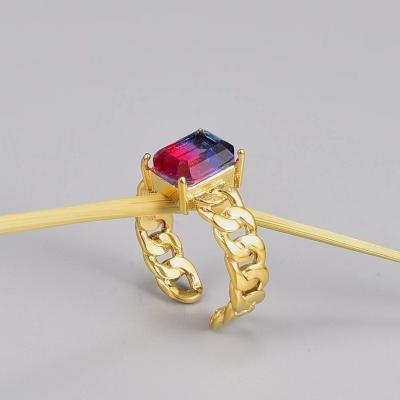 China Vintage 18K Gold Plated INS Cold Wind Color Square Open Ring Stainless Steel for sale