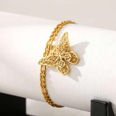 China FASHIONABLE High Quality Hollow Butterfly Stainless Steel Charm Anklets Pendant Necklact Set For Women for sale