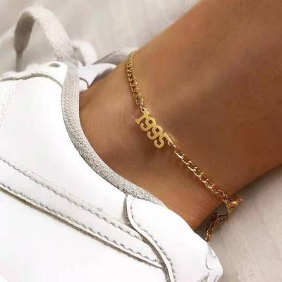 China FASHIONABLE Hot Selling 18k Gold Plated Foot Chain 1989-20210 Stainless Steel Birth Year 18k Gold Plated Anklets for sale