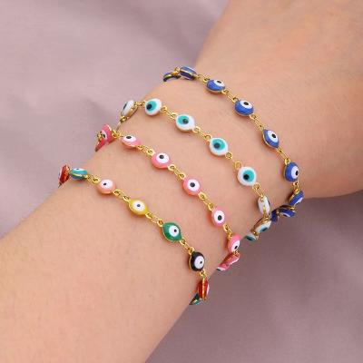 China Wholesale Fine Round Hiphop Jewelry 18K Gold Stainless Steel Oil Drop Evil Eyes Wrist Bracelets for sale