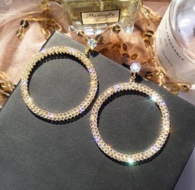 China Stunning Trendy 925 Silver Needle Crystal Diamond Hoop Clip Earrings Big Large Gold Plated for sale