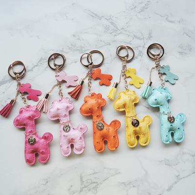 China Fashion Summer Candy Rainbow Tassel Giraffe Leather Animal Diamond Painting Key Chains for sale