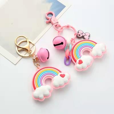 China Wholesale Metal Chain Bell Lobster Clasp Shell Heart Wrist Bow Gold Plated Rainbow Key Chain Pink Rubber Key Chain for sale