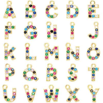 China Wholesale Multicolor Brass Micro Pave Initial CZ Rainbow Letter Brass Charm Jewelry Pendant for sale