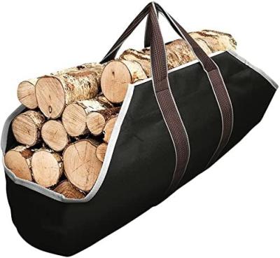 China Durable Firewood Carrier Bag Canvas Waxed Large Log Tote Carrying Indoor Bag Firewood Storage Tote Fire Holders Outdoor for sale