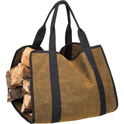 China Factory Direct Customized Carrier Durable Canvas Log Tote Bag For Firewood Carrying For Fireplace Accessories for sale