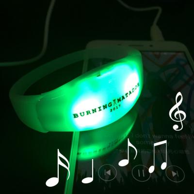 China Noise enabled; customized motion activated or steady flashing glowed in the dark christmas party led noise activated flashing light up wrist band bracelets wristbands for events for sale