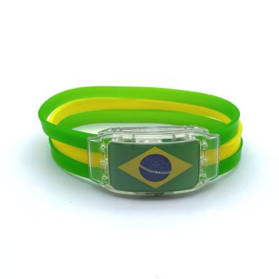 China Hot Selling ABS case+PVC Band Football Fan Silicone Wristband Light Flag Color Country Silicone Wristband for sale