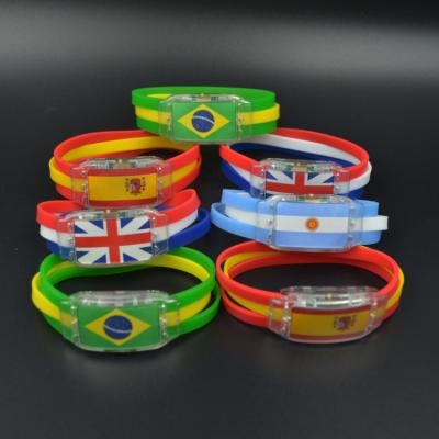 China Custom different ABS case+PVC/Spain/USA/Germany strip country national flag LED bracelet Brazil country flags bracelet silicone LED bracelet for sale