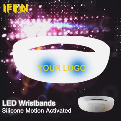 China Noise enabled; 2022 Silicone Ignition LED Flashing Motion Activated Or Regular Sound Activated Wristbands With Logo For Kids Party Customized for sale