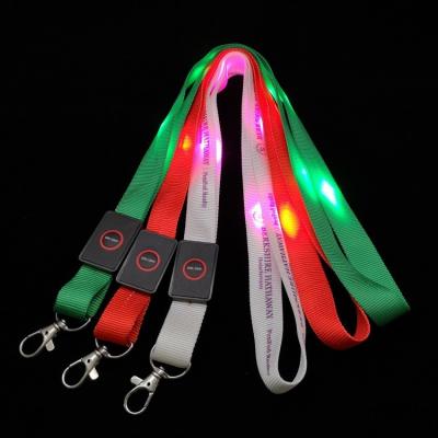 China Plug and Light Up Name Cards Party Event Concerts Favors High Quality Neck Wear Custom Logo Print Free Samples Multi LED Lanyard Wholesale for sale